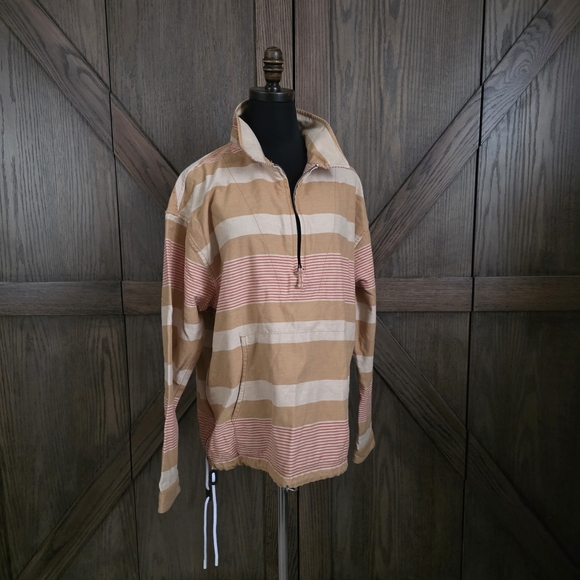 Wellen Other - Wellen Striped Half-Zip Pullover Jacket - Beige & Pink
